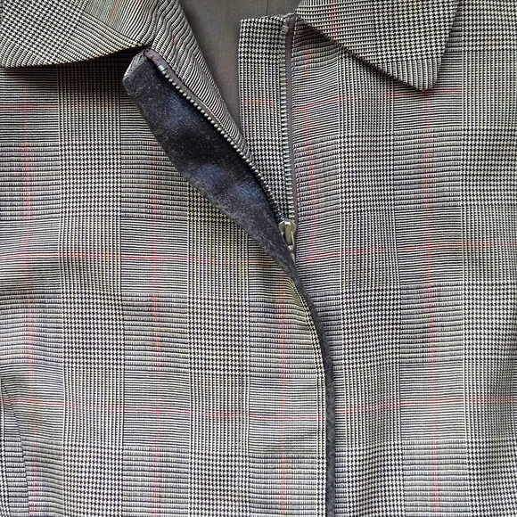 FLAWED* VTG 100% Wool WOOLMARK Glen Plaid Pantsuit, Zipper Blazer, Fully Lined - Picture 4 of 13